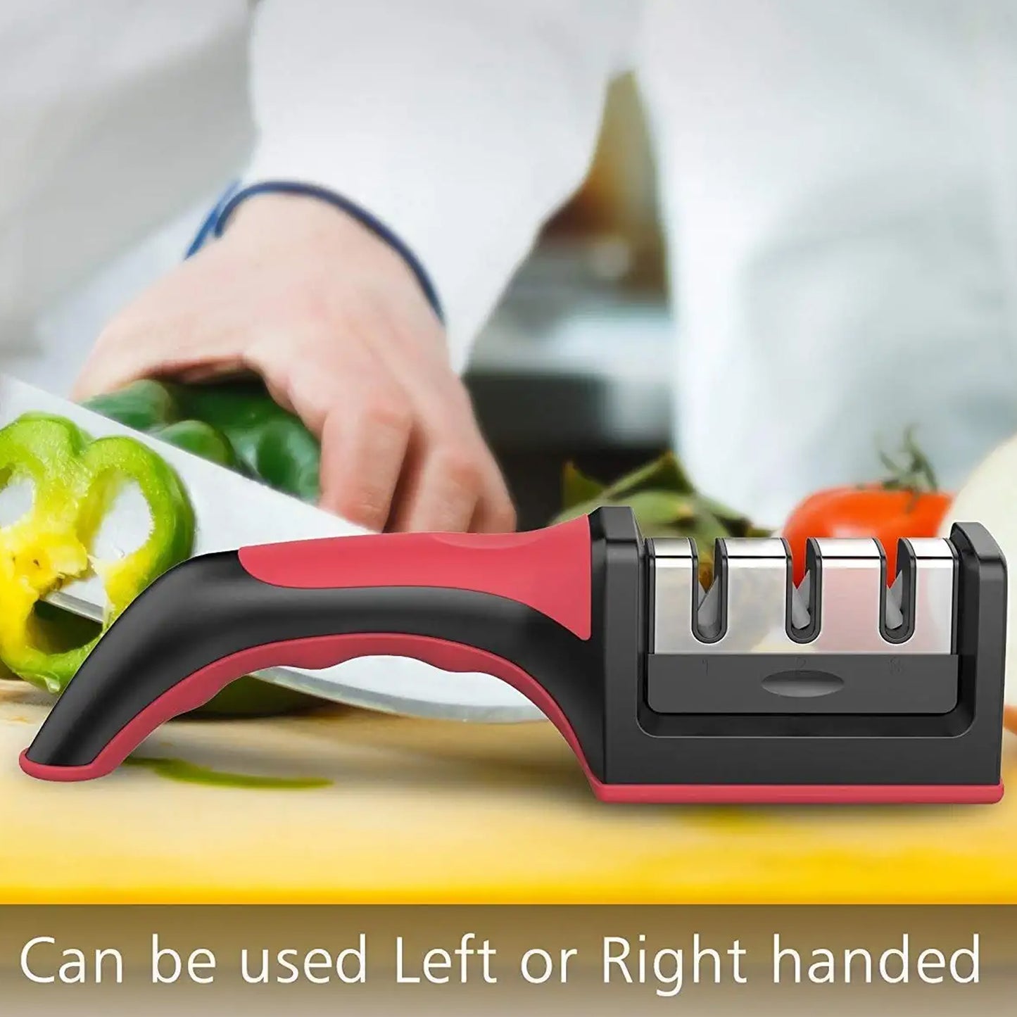 2051 Manual Red Knife Sharpener 3 Stage Sharpening Tool For Ceramic Knife And Steel Knives. - eazy cart store