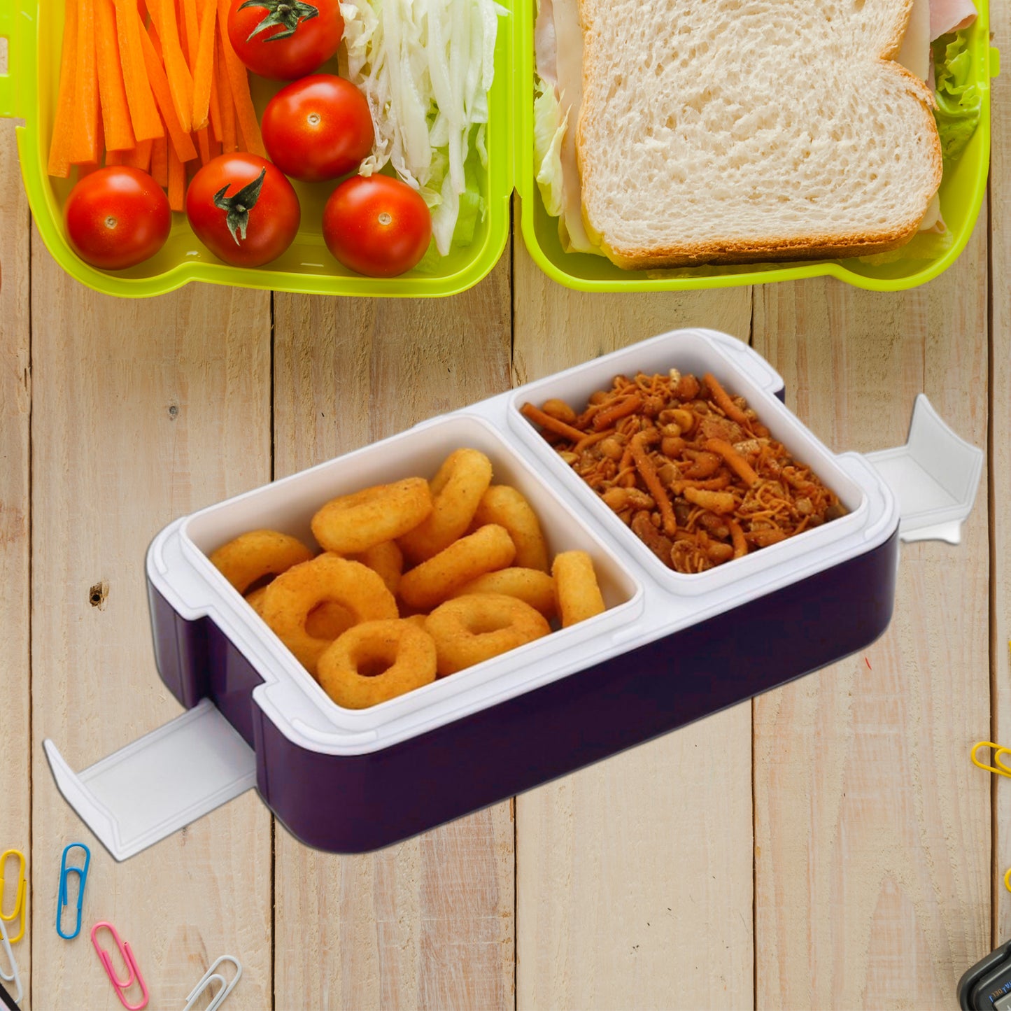 5332 Airtight Lunch Box 2 Compartment Lunch Box Leak Proof Food Grade Material Lunch Box Modern Appearance Compact Lunch Box With Spoon - eazy cart store