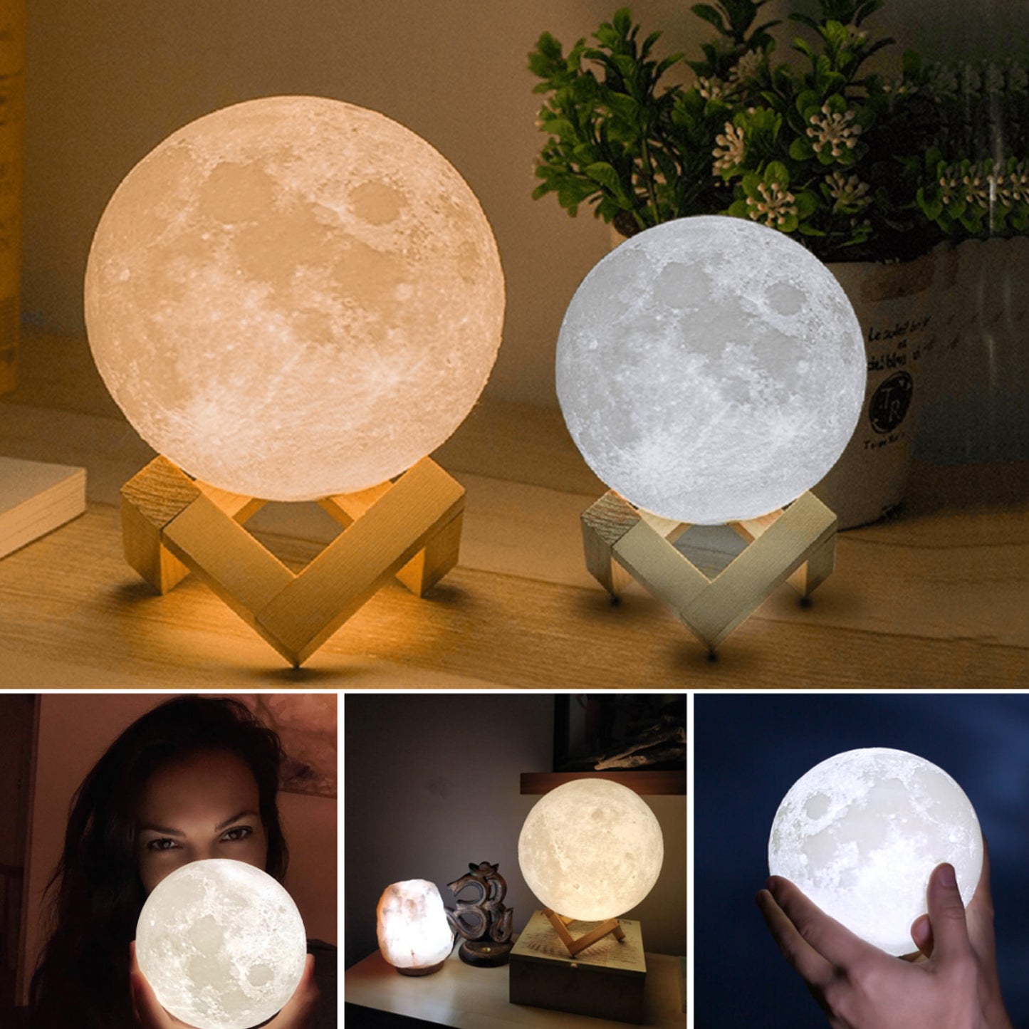 Moon Night Lamp With Plastic Stand Night Lamp For Bedroom (19 X14 Cm 1 Pc) - eazy cart store