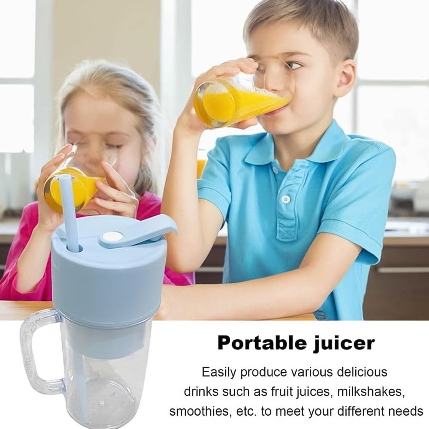Portable Crusher Juicer With Handle Straw Usb Rechargeable 6 Blades (420 Ml) - eazy cart store