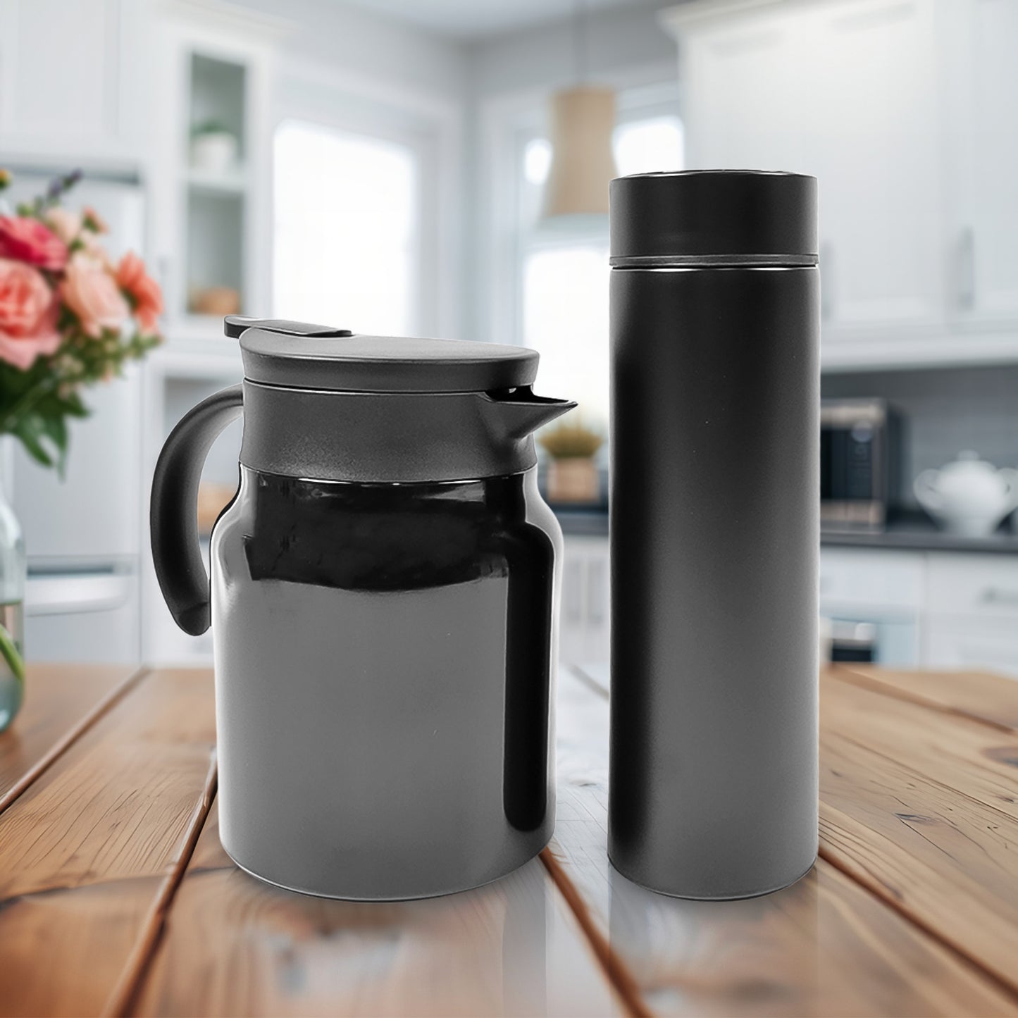 Thermal Coffee Carafe Tea Pot Water Bottles With Led Display (Bottle 500 Ml Pot 1000 Ml 2 Pc) - eazy cart store