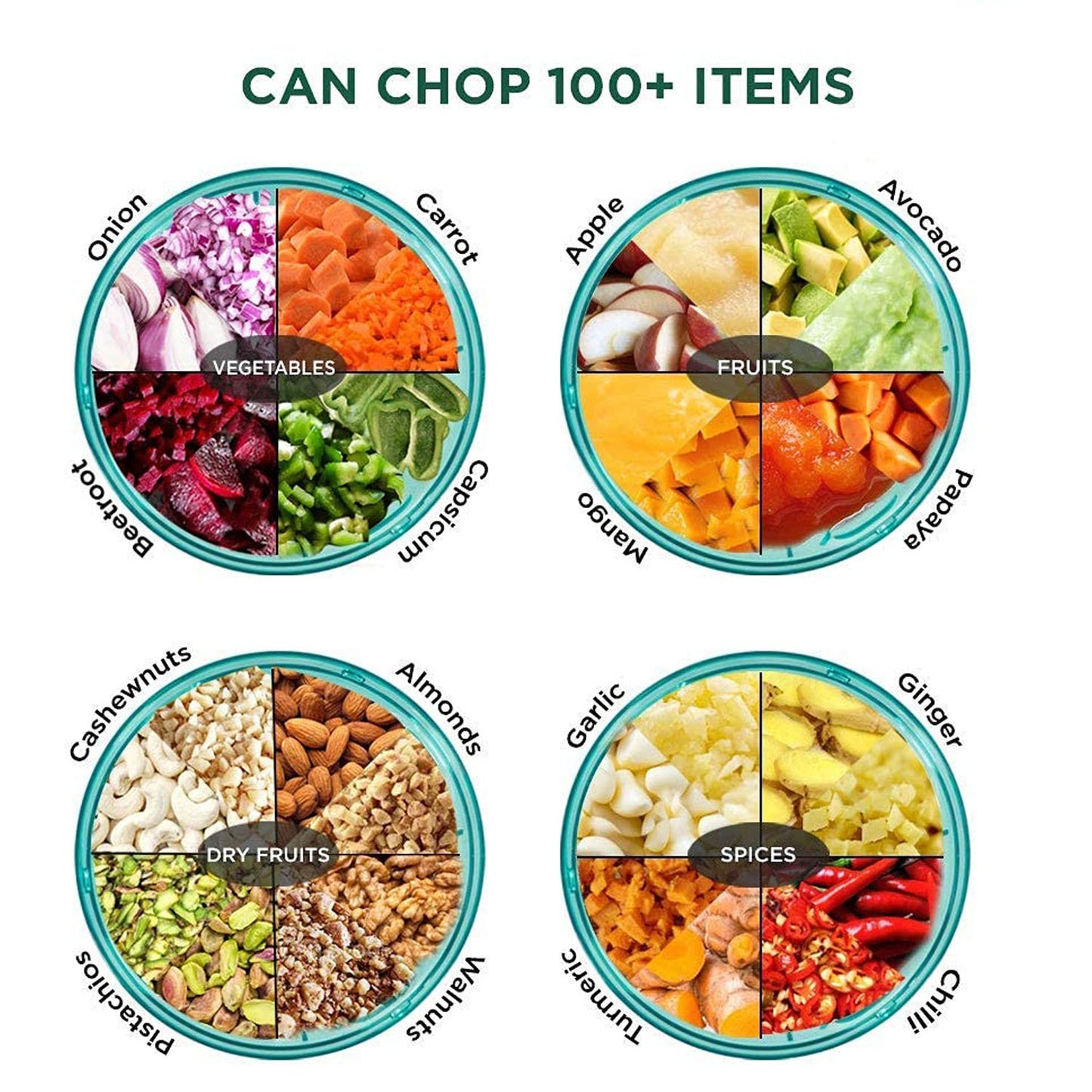 2065 6 Blade 2in1 Manual Food Chopper Compact Powerful Hand Held Vegetable Chopper (1000ml) - eazy cart store