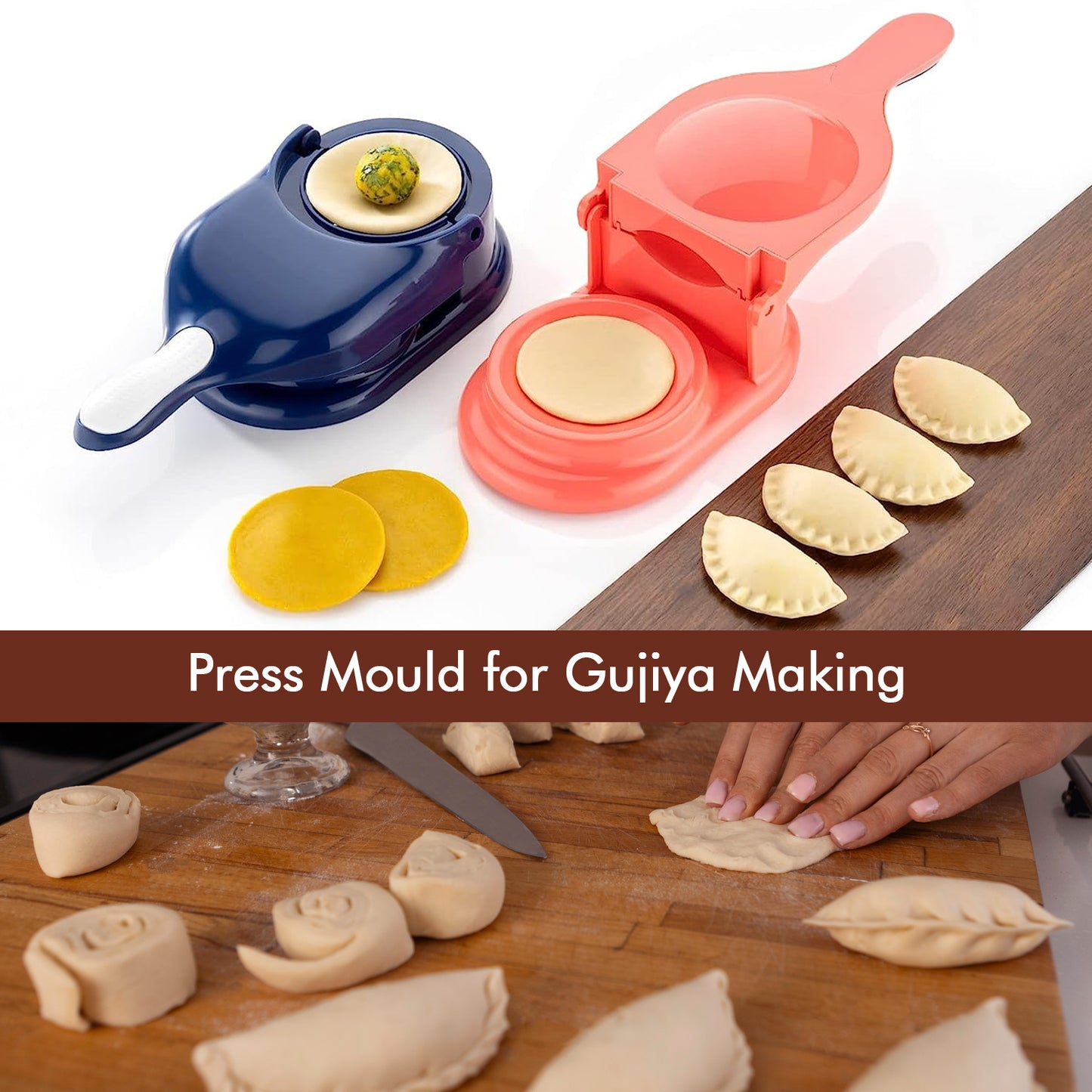 5302 Dumpling Press Mould For Gujiya Ghughra Momos Making 2 In 1 Dumpling Maker Mould Machine Kitchen Dumpling Making Tool - eazy cart store