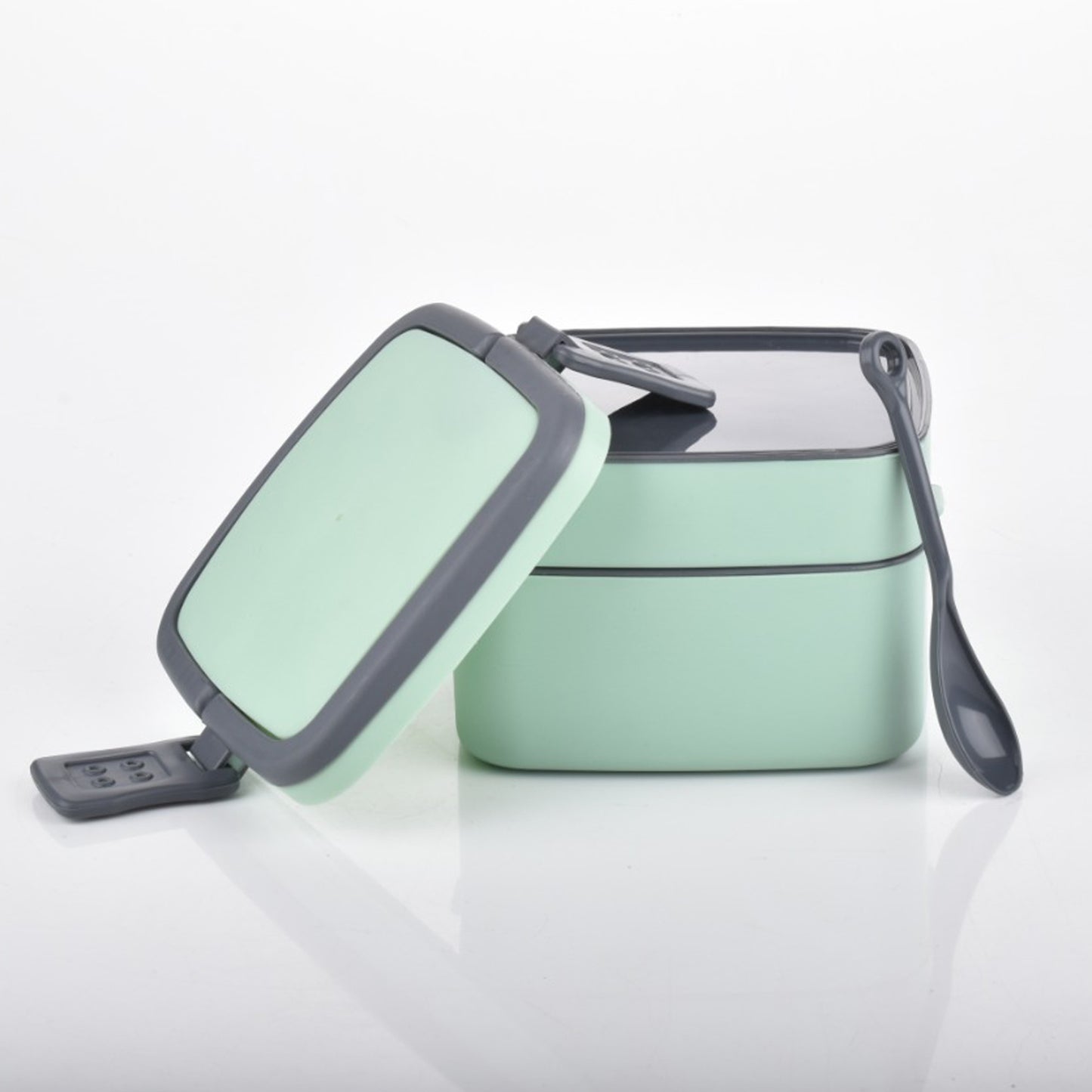 2860 Green Double-layer Portable Lunch Box Stackable With Carrying Handle And Spoon Lunch Box - eazy cart store