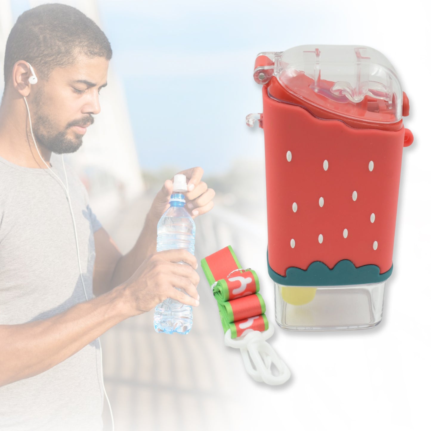 12555 Portable Cute Water Bottle For Kids Unique Ice Cream Shape Water Cup Popsicle Shaped Plastic Kettle With Straw Adjustable Shoulder Strap Bpa Free Leakproof (300 Ml) - eazy cart store