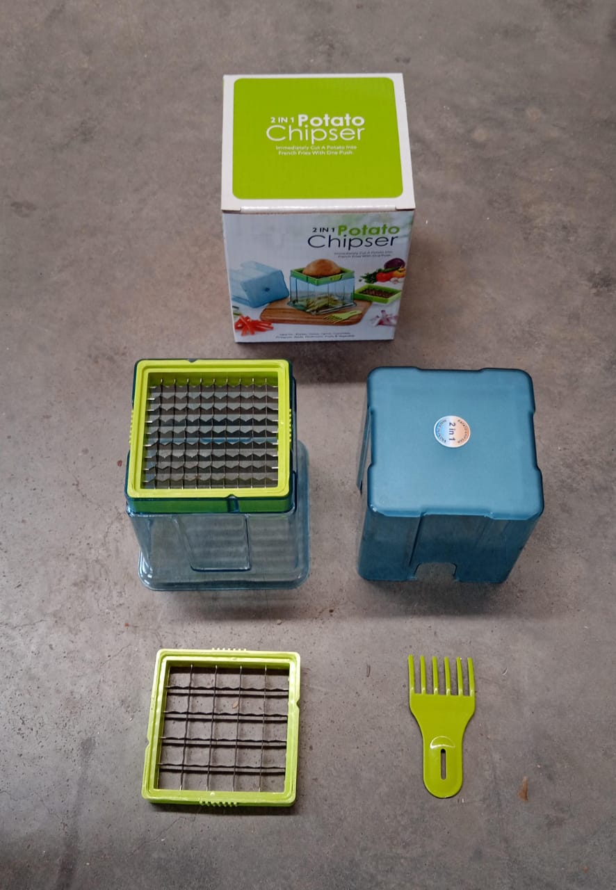 2 In 1 Potato Chipser Slicer French Fries Maker Finger Chips Plastic Two Blades Finger Chips Cutter For Kitchen Accessoryvegetable Fruit Slicer (1 Pc) - eazy cart store