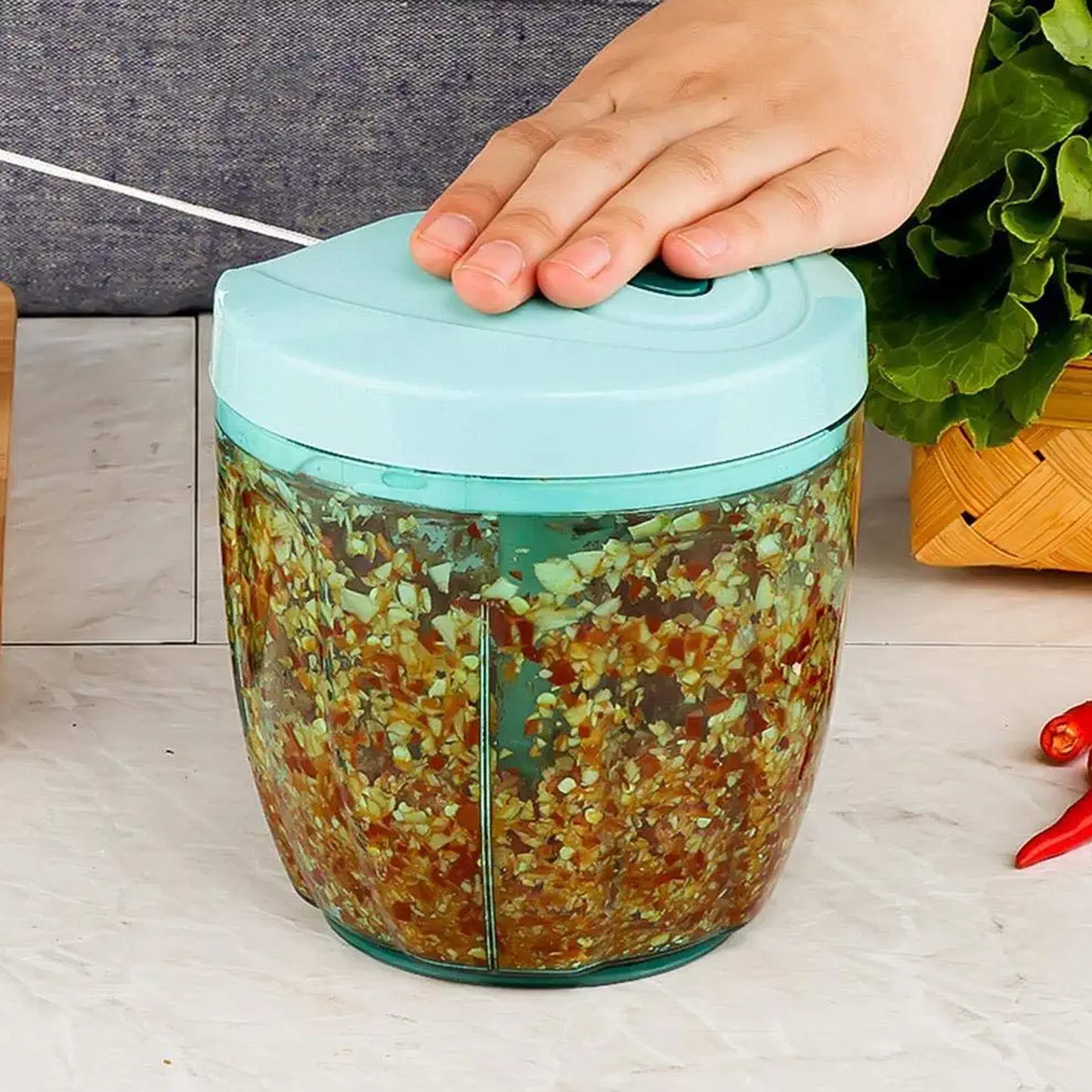 2065 6 Blade 2in1 Manual Food Chopper Compact Powerful Hand Held Vegetable Chopper (1000ml) - eazy cart store
