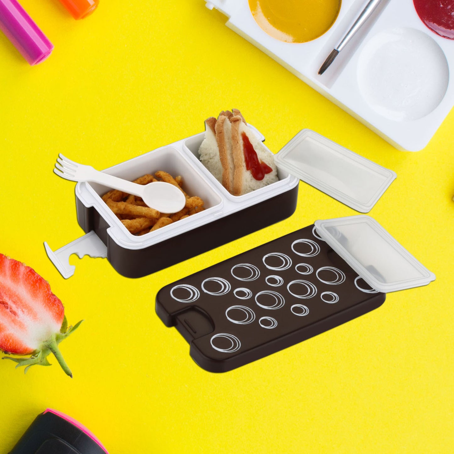 5330 Airtight Lunch Box 2 Compartment Lunch Box Leak Proof Food Grade Material Lunch Box Modern Appearance Compact Lunch Box With Spoon - eazy cart store