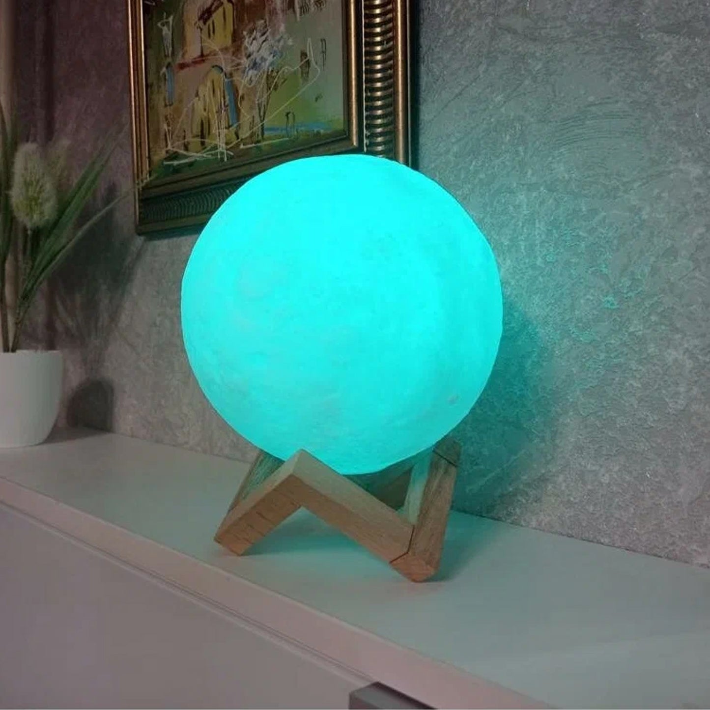 Moon Night Lamp Blue Color With Plastic Stand (15 X12 Cm 1 Pc) - eazy cart store