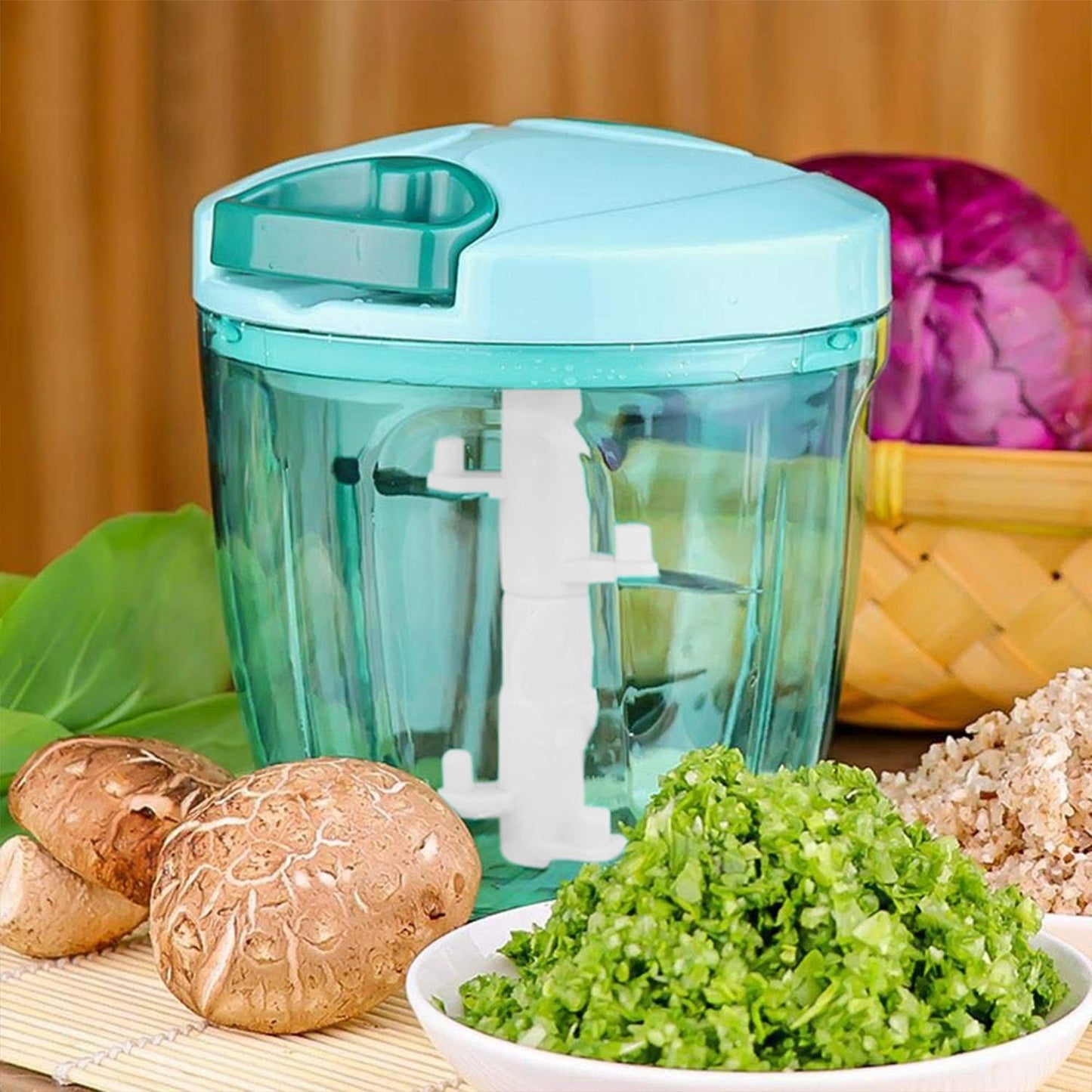 2065 6 Blade 2in1 Manual Food Chopper Compact Powerful Hand Held Vegetable Chopper (1000ml) - eazy cart store