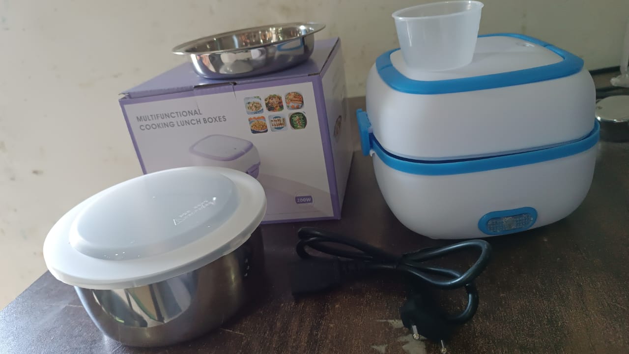 Electric Lunch Box 3 In 1 Food Heater Cooker Steamer With Stainless Steel Bowls (1 Set) - eazy cart store