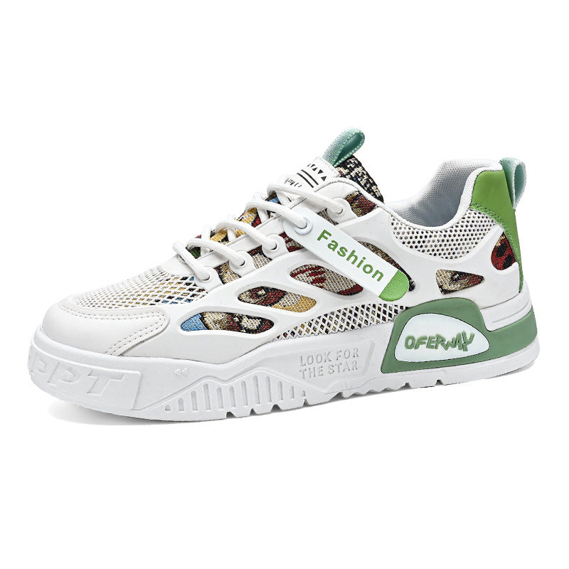 Men's mesh breathable board shoes men's thick soled fashionable cartoon sports and leisure shoes - eazy cart store