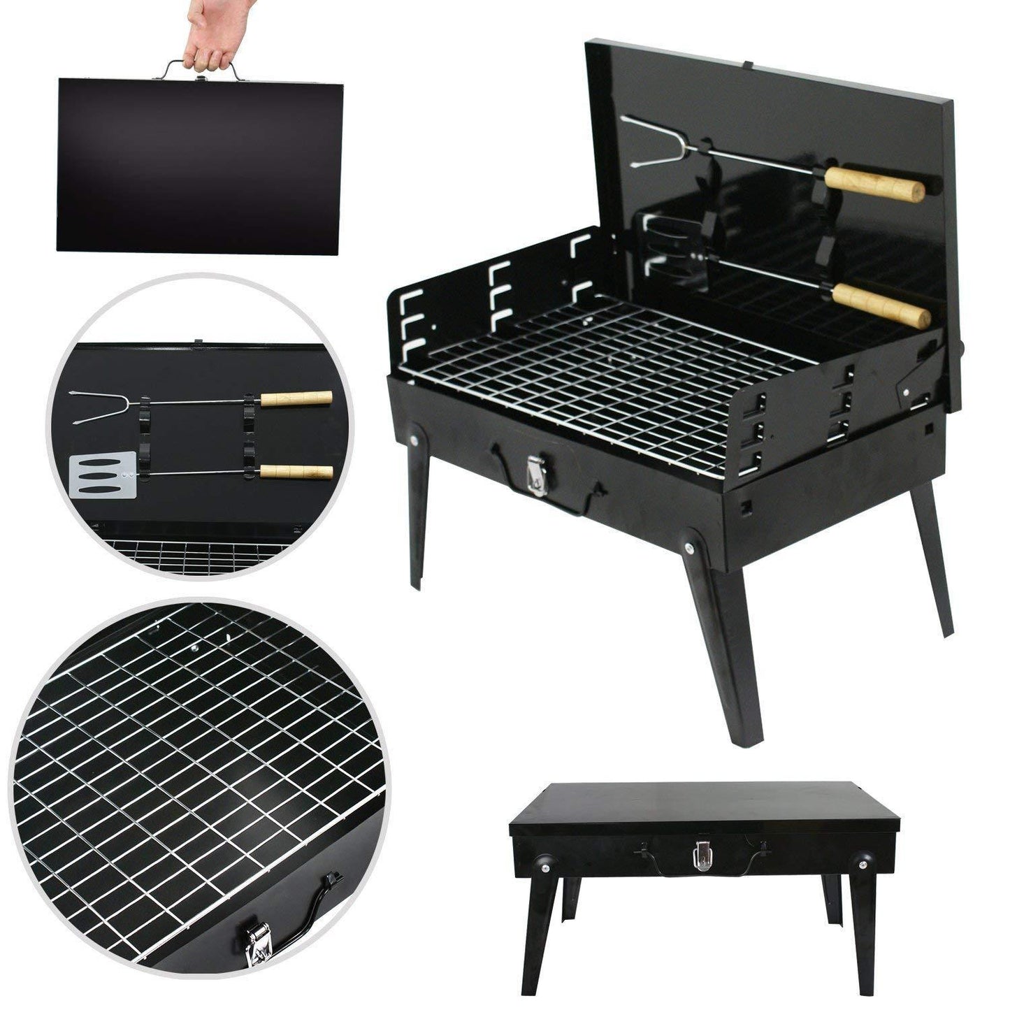 125 Stainless Steel Briefcase Style Barbecue Grill Toaster (Medium Black) - eazy cart store