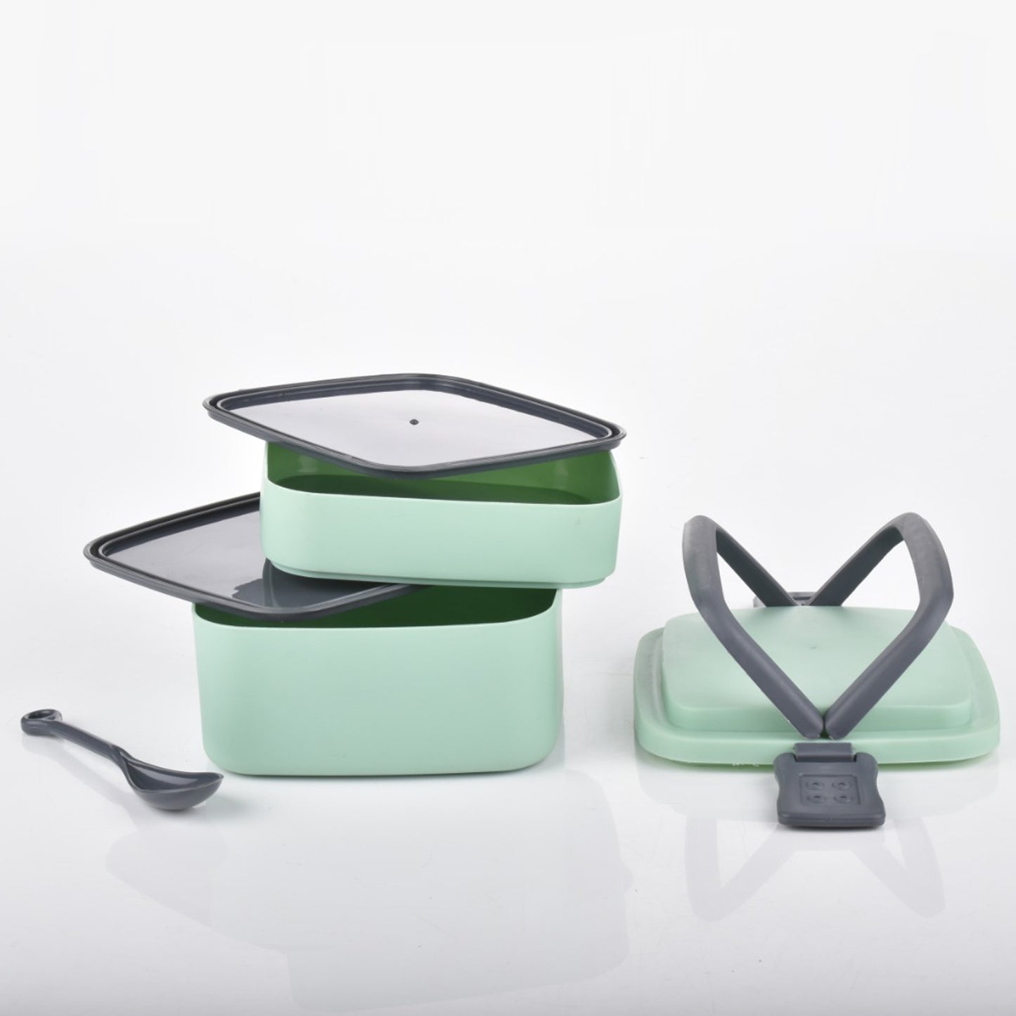 2860 Green Double-layer Portable Lunch Box Stackable With Carrying Handle And Spoon Lunch Box - eazy cart store
