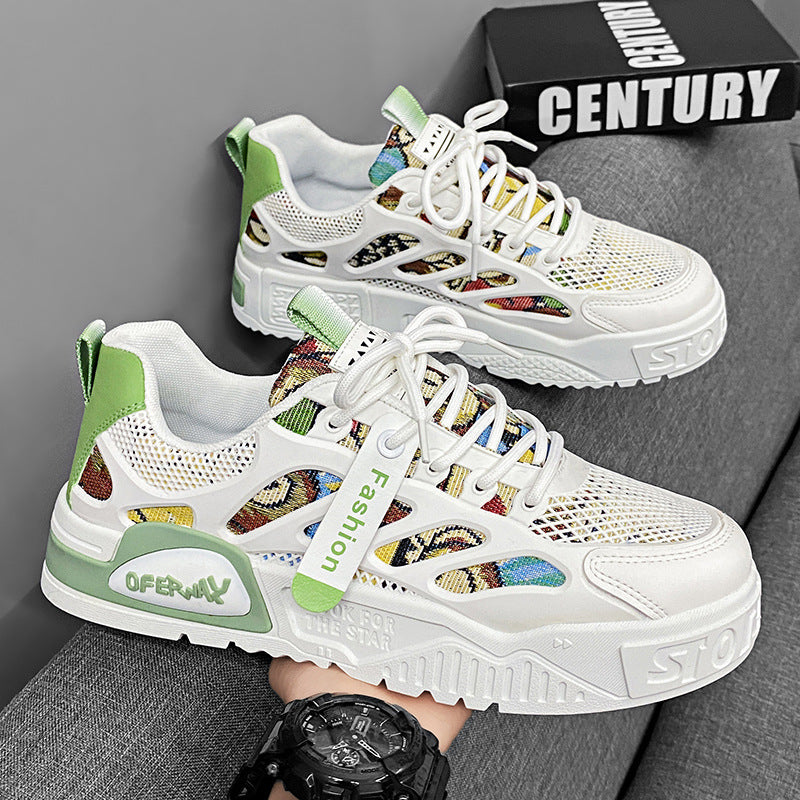 Men's mesh breathable board shoes men's thick soled fashionable cartoon sports and leisure shoes - eazy cart store