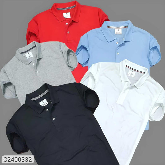 Plane Matty Solid Half Sleeves Mens Polo neck T-Shirt Pack Of 5 - eazy cart store