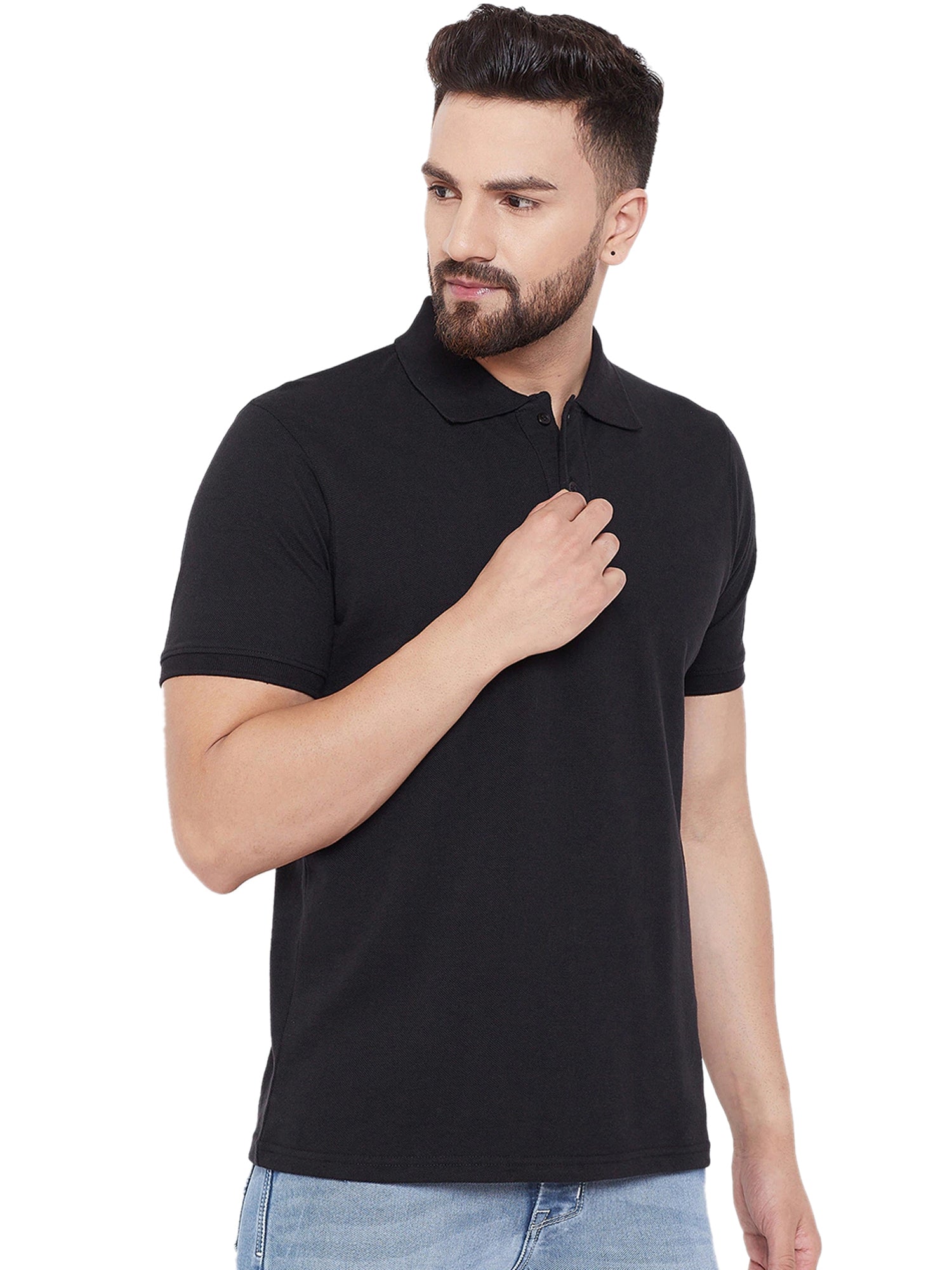 Cotton Blend Solid Half Sleeves Mens Polo Neck T-Shirt (Pack of 4) - eazy cart store