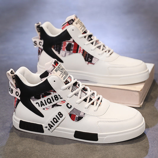 Four Seasons New Men's Casual Shoes Fashionable Outdoor Sports Shoes Trendy High Top Board Shoes - eazy cart store