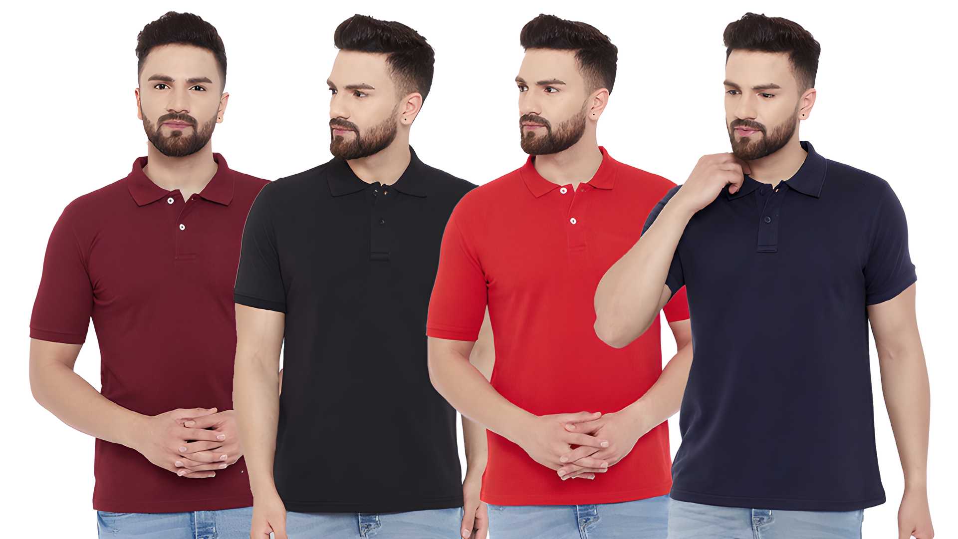 Cotton Blend Solid Half Sleeves Mens Polo Neck T-Shirt (Pack of 4) - eazy cart store