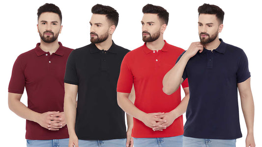 Cotton Blend Solid Half Sleeves Mens Polo Neck T-Shirt (Pack of 4) - eazy cart store