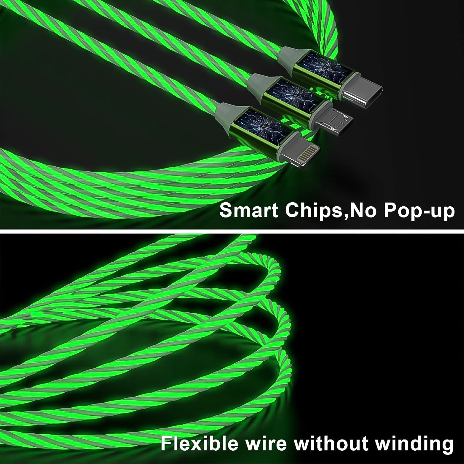 3 In 1 Charging Cable Light Up Fast Charger Multi Charging Cable (1 Pc) - eazy cart store