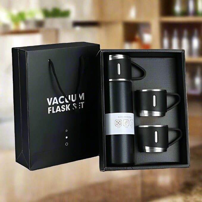 Stainless Steel Vacuum Flask Set With 3 Steel Cups Combo For Coffee Hot Drink And Cold Water Flask Ideal Gifting Travel Friendly Latest Flask Bottle. (500ml) - eazy cart store