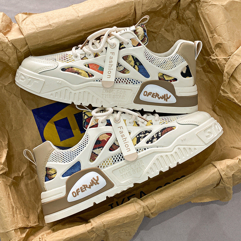 Men's mesh breathable board shoes men's thick soled fashionable cartoon sports and leisure shoes - eazy cart store