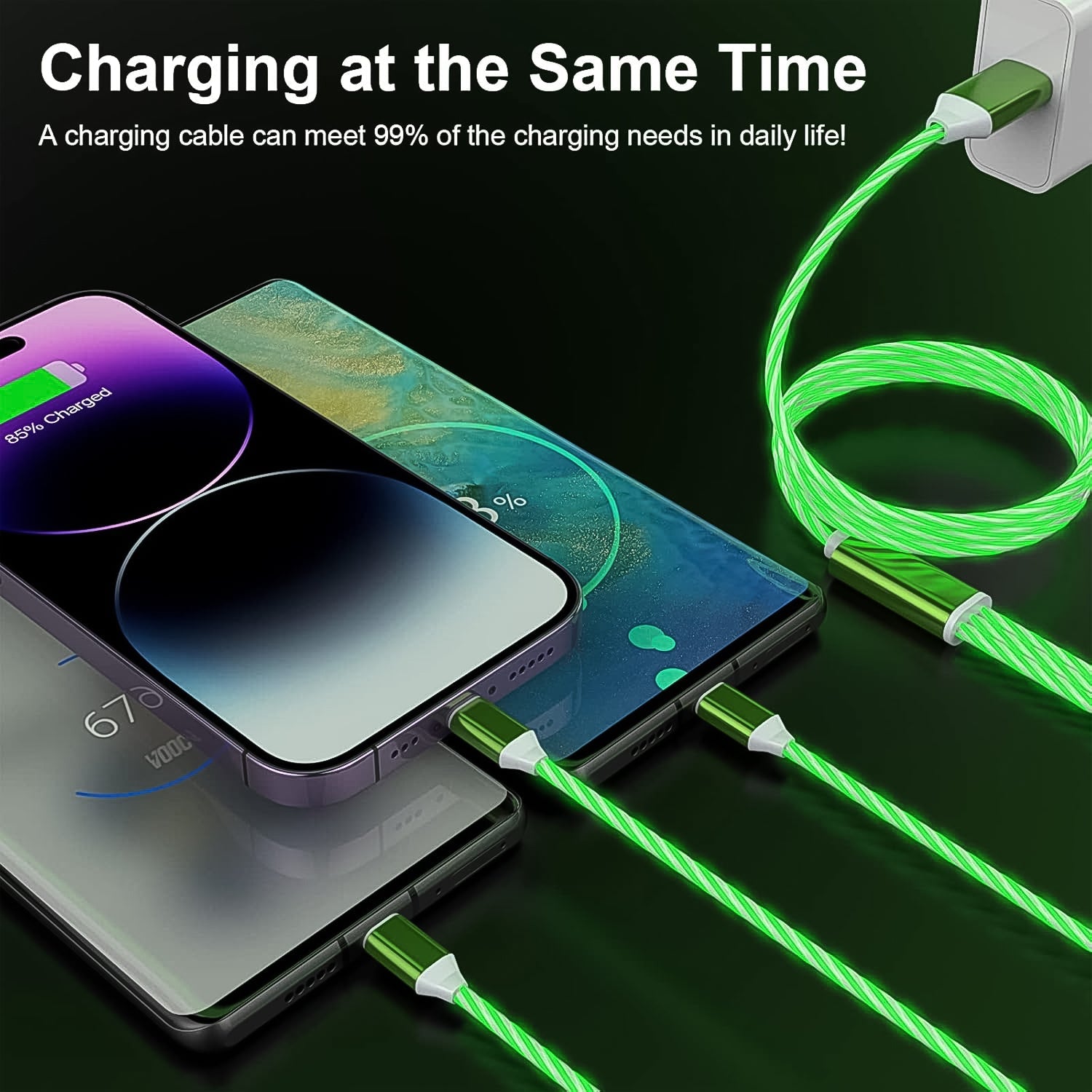 3 In 1 Charging Cable Light Up Fast Charger Multi Charging Cable (1 Pc) - eazy cart store
