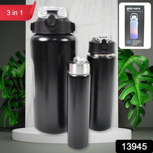 3 In 1 Stainless Steel Insulated Water Bottle Double Wall Vacuum (3 Pcs Set  Different Size) - eazy cart store