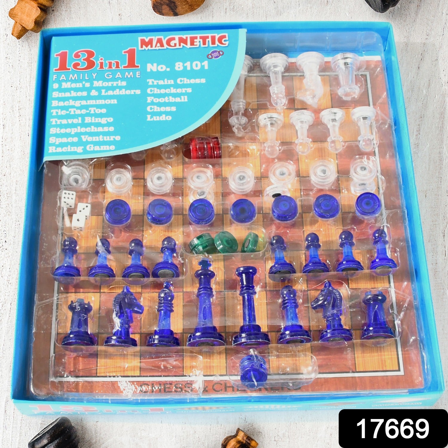 17669 13 In 1 Family Board Game Chess Snakes  Ladders Ludo Tic-tac-toe Checkers Travel Bingo Football Space Venture Steeplechase Set For Kids - eazy cart store