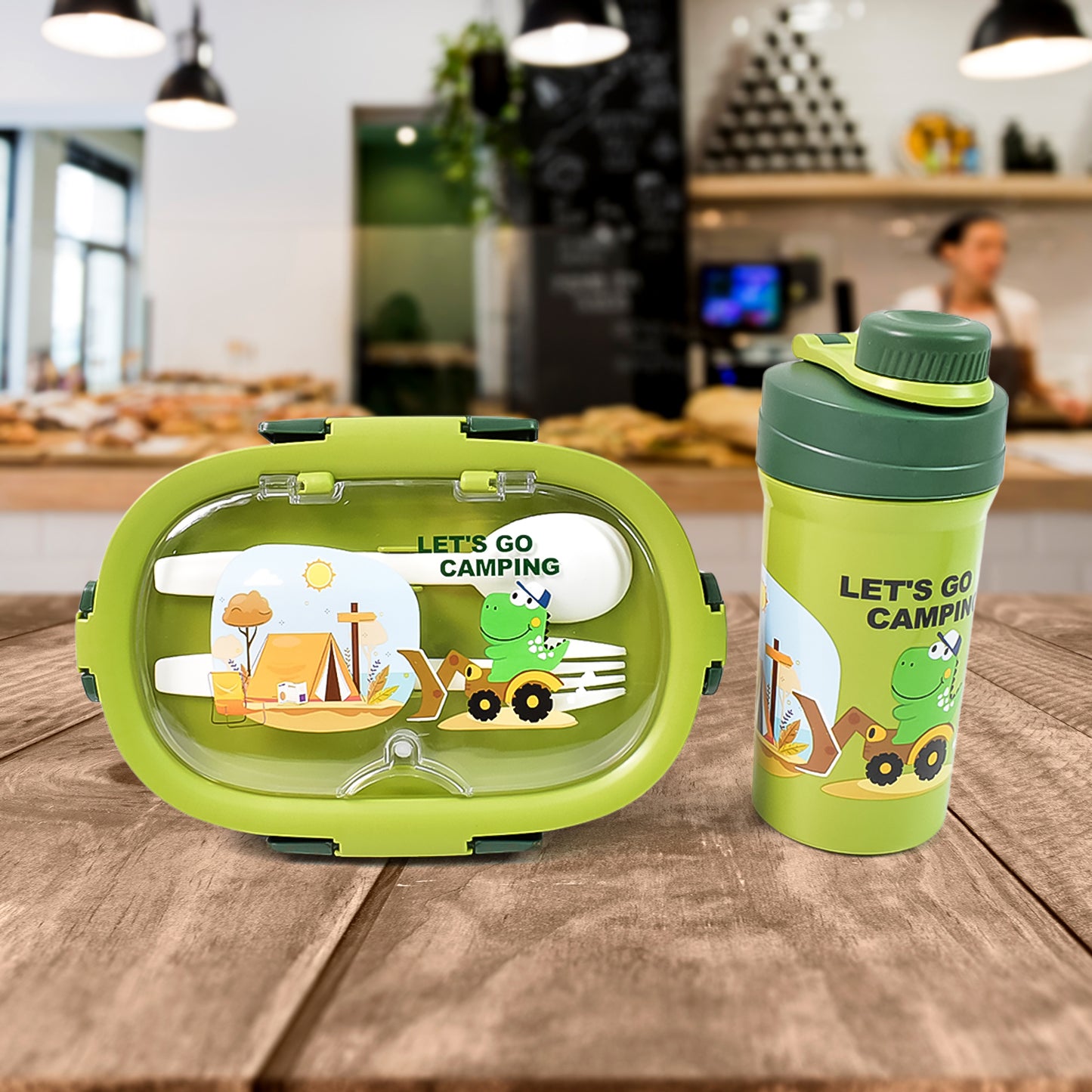 Plastic Lunch Box Leak Proof 3 Compartment With Bottle Spoon And Fork (1 Set) - eazy cart store