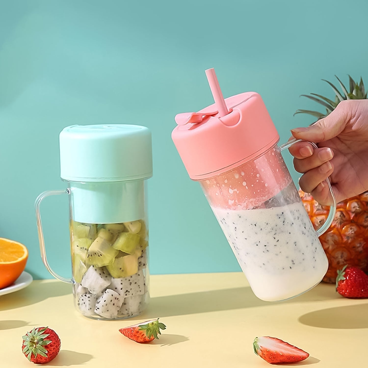 Portable Crusher Juicer With Handle  Straw Usb Rechargeable 6 Blades (420 Ml) - eazy cart store
