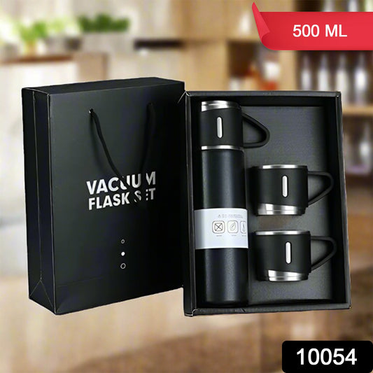 Stainless Steel Vacuum Flask Set With 3 Steel Cups Combo For Coffee Hot Drink And Cold Water Flask Ideal Gifting Travel Friendly Latest Flask Bottle. (500ml) - eazy cart store