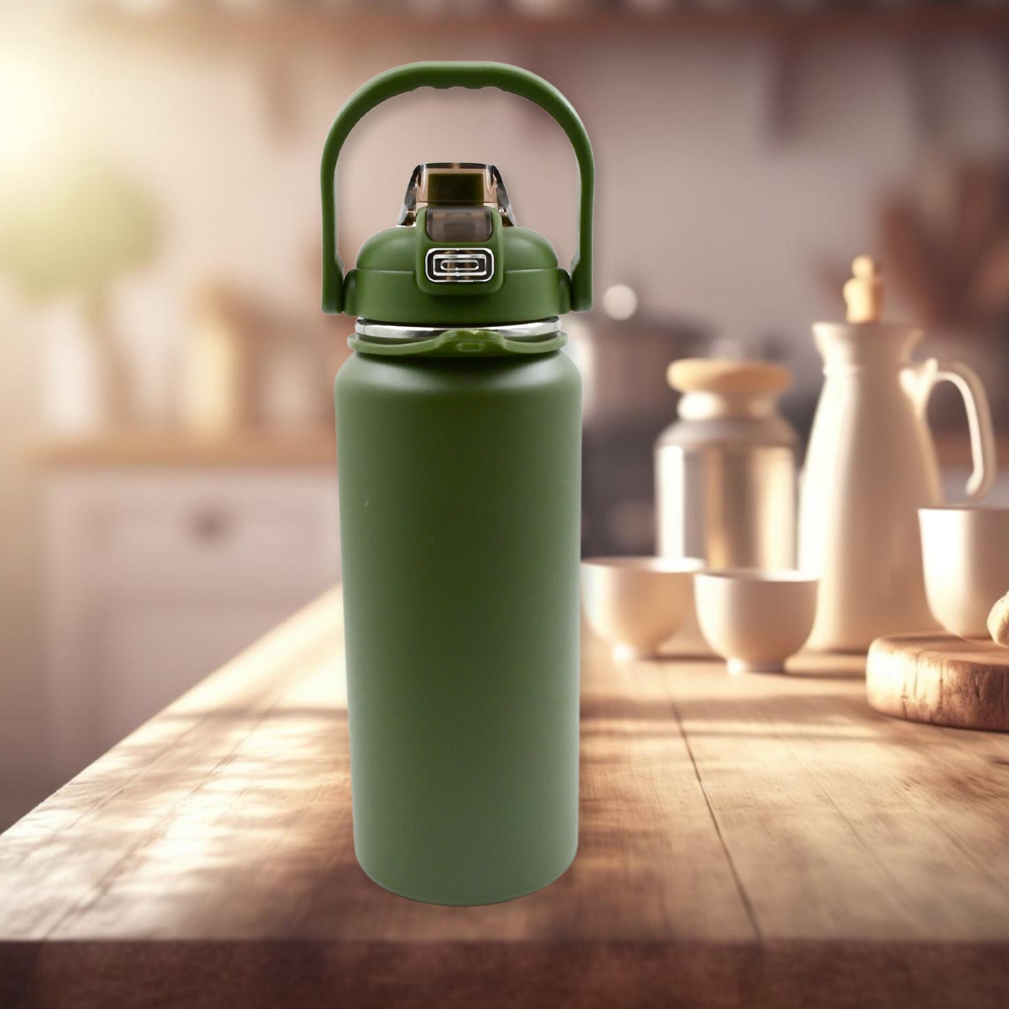 13039 Liter Stainless Steel Water Bottle With Straw Strap  Handle  Vacuum Insulated Thermos Flask Double-walled Coffee Thermos Flask Leak-proof Water Bottle For Sports Fitness Gym (1500ml) - eazy cart store