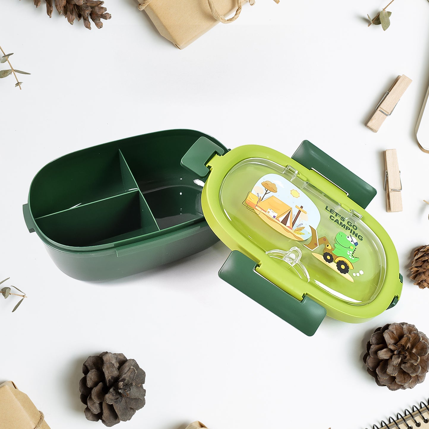 Plastic Lunch Box Leak Proof 3 Compartment With Bottle Spoon And Fork (1 Set) - eazy cart store