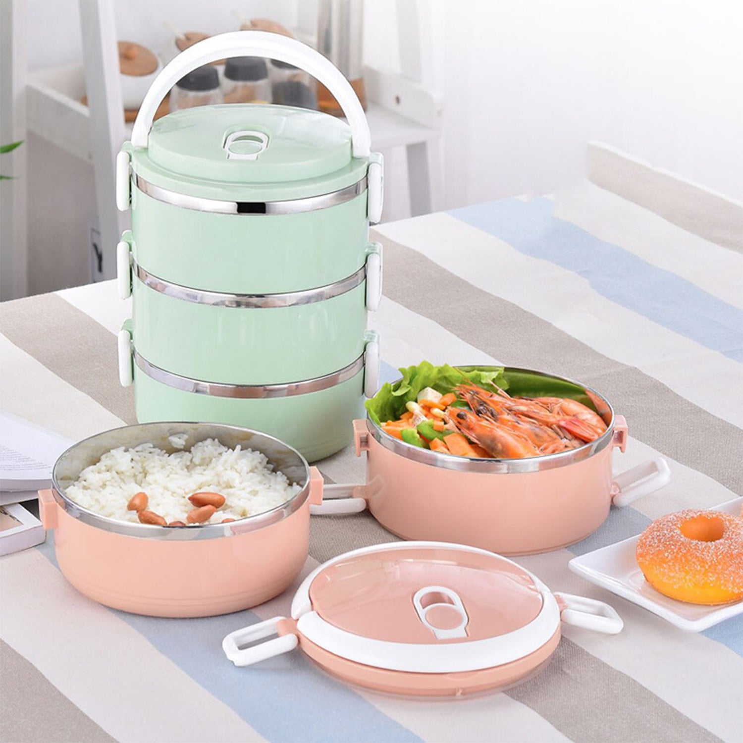 2872 Multi Layer Stainless Steel Hot Lunch Box (3 Layer) - eazy cart store