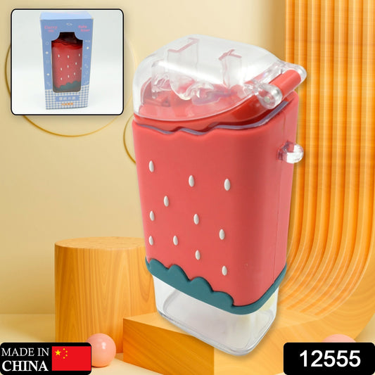 12555 Portable Cute Water Bottle For Kids Unique Ice Cream Shape Water Cup Popsicle Shaped Plastic Kettle With Straw Adjustable Shoulder Strap Bpa Free Leakproof (300 Ml) - eazy cart store