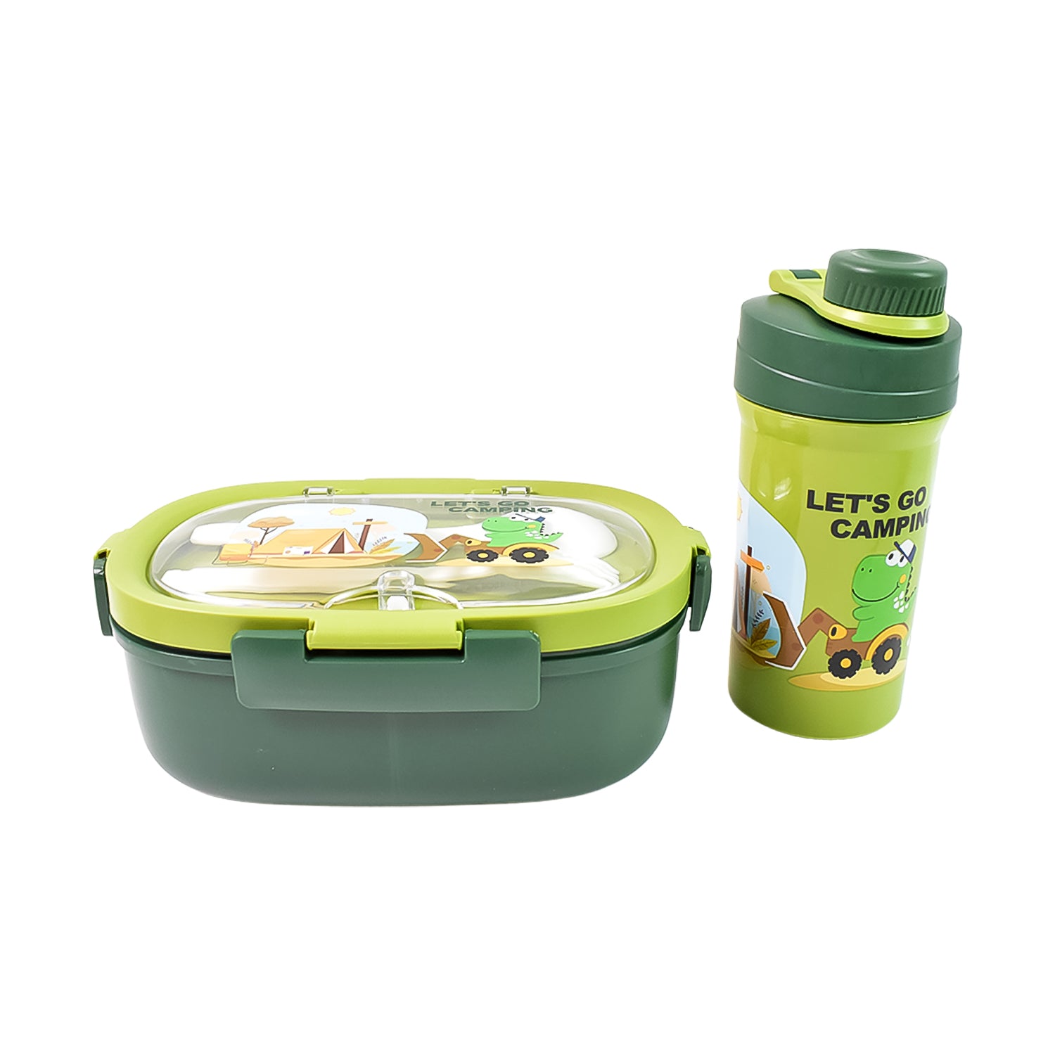 Plastic Lunch Box Leak Proof 3 Compartment With Bottle Spoon And Fork (1 Set) - eazy cart store