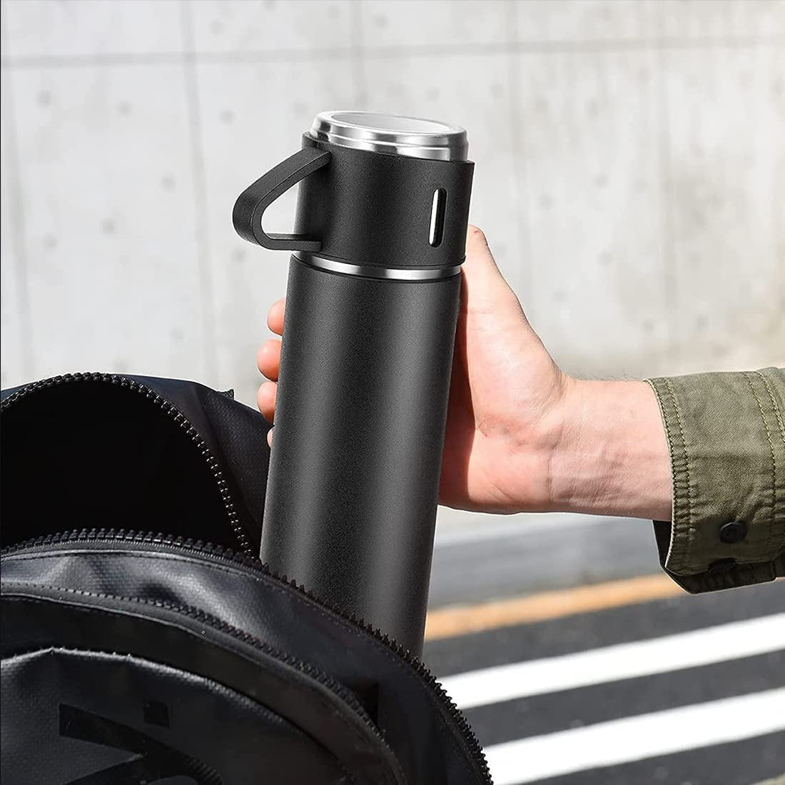 Stainless Steel Vacuum Flask Set With 3 Steel Cups Combo For Coffee Hot Drink And Cold Water Flask Ideal Gifting Travel Friendly Latest Flask Bottle. (500ml) - eazy cart store