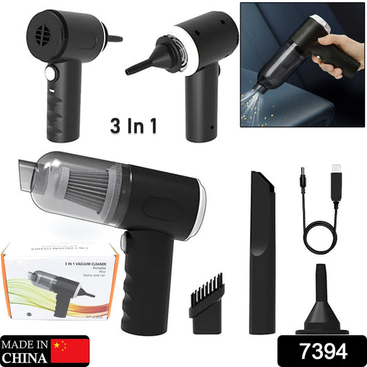 7394 3 In 1 Car Mini Vacuum Cleaner With Blower Wireless Portable Rechargeable Handheld High Power Suction Vacuum Cleaning Machine For Home Car Computer Keyboard Cordless Air Blowing Dusting - eazy cart store