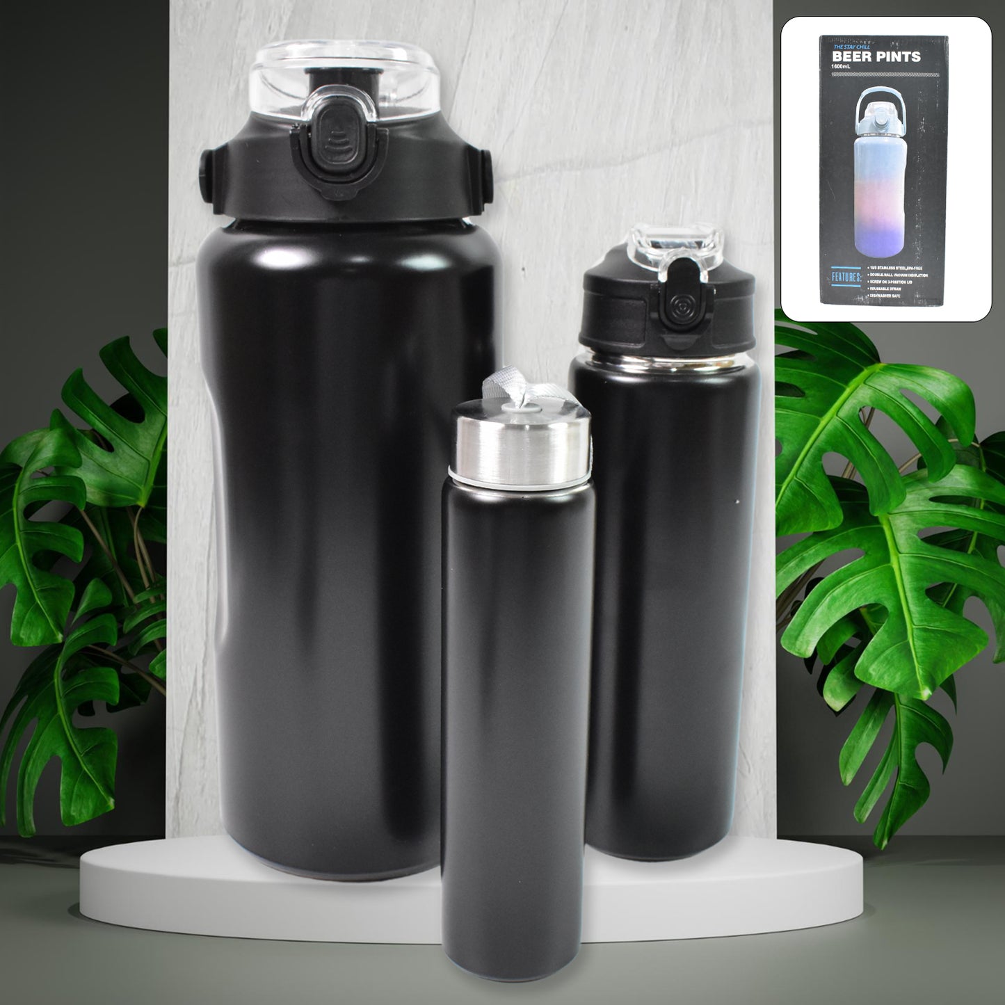 3 In 1 Stainless Steel Insulated Water Bottle Double Wall Vacuum (3 Pcs Set  Different Size) - eazy cart store