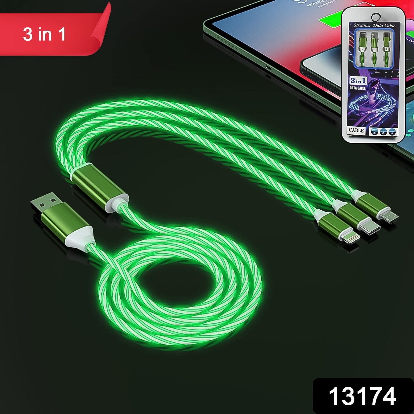 3 In 1 Charging Cable Light Up Fast Charger Multi Charging Cable (1 Pc) - eazy cart store