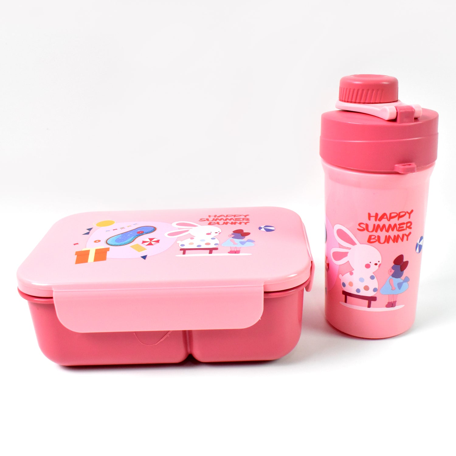Plastic Lunch Box Leak Proof 2 Compartment With Bottle And Fork (1 Set  Mix Color) - eazy cart store