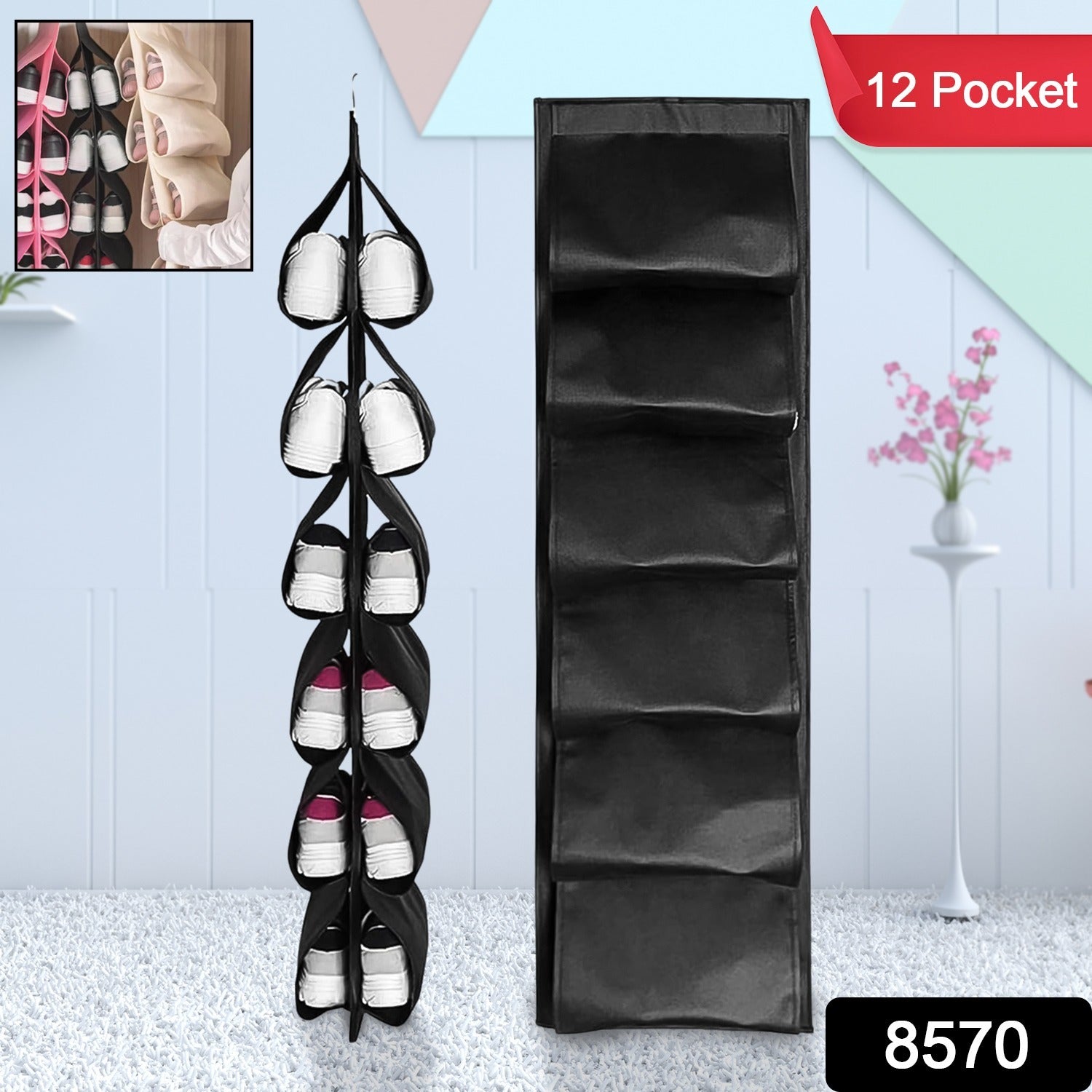 12 Grids Hanging Storage Bag (1 Pc  12 Pocket  Mix Color) - eazy cart store