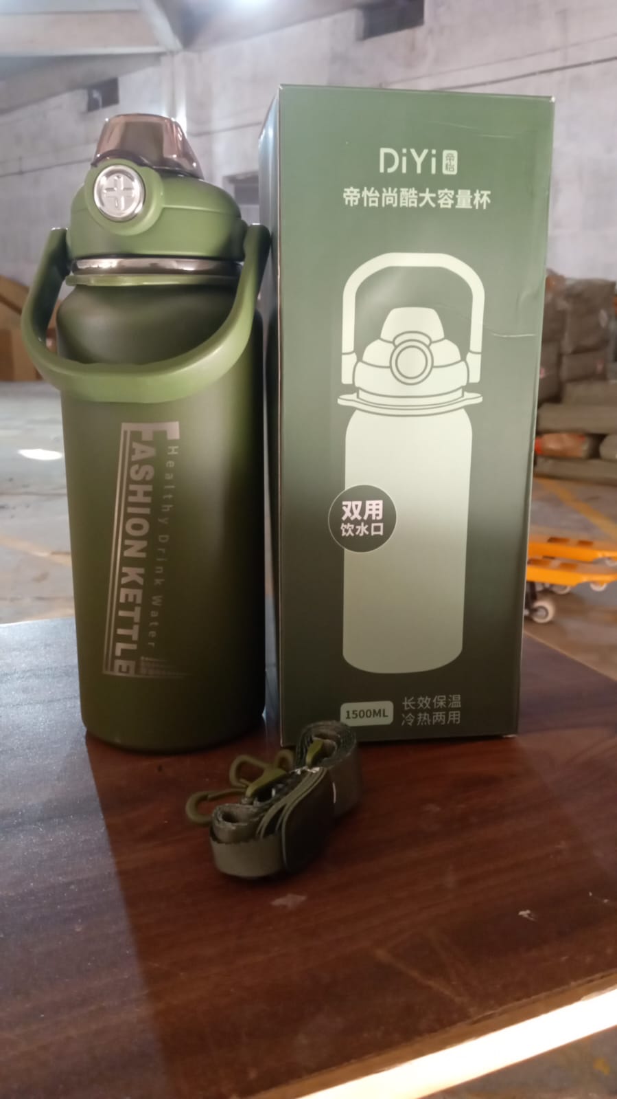 13039 Liter Stainless Steel Water Bottle With Straw Strap  Handle  Vacuum Insulated Thermos Flask Double-walled Coffee Thermos Flask Leak-proof Water Bottle For Sports Fitness Gym (1500ml) - eazy cart store