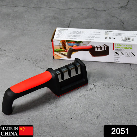 2051 Manual Red Knife Sharpener 3 Stage Sharpening Tool For Ceramic Knife And Steel Knives. - eazy cart store