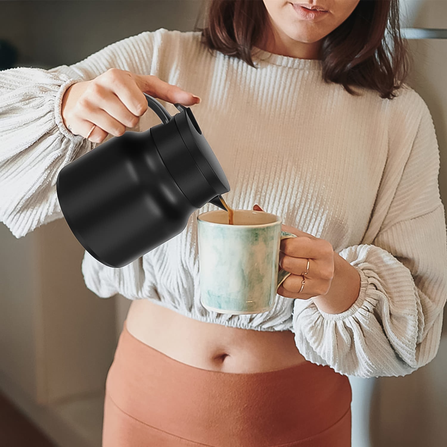 Thermal Coffee Carafe Tea Pot  Water Bottles With Led Display (Bottle 500 Ml  Pot 1000 Ml  2 Pc) - eazy cart store