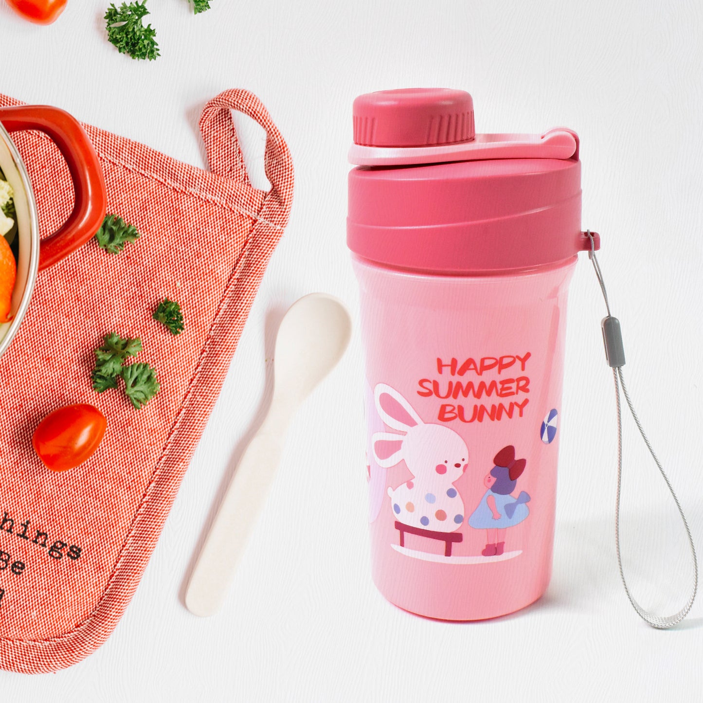 Plastic Lunch Box Leak Proof 2 Compartment With Bottle And Fork (1 Set  Mix Color) - eazy cart store