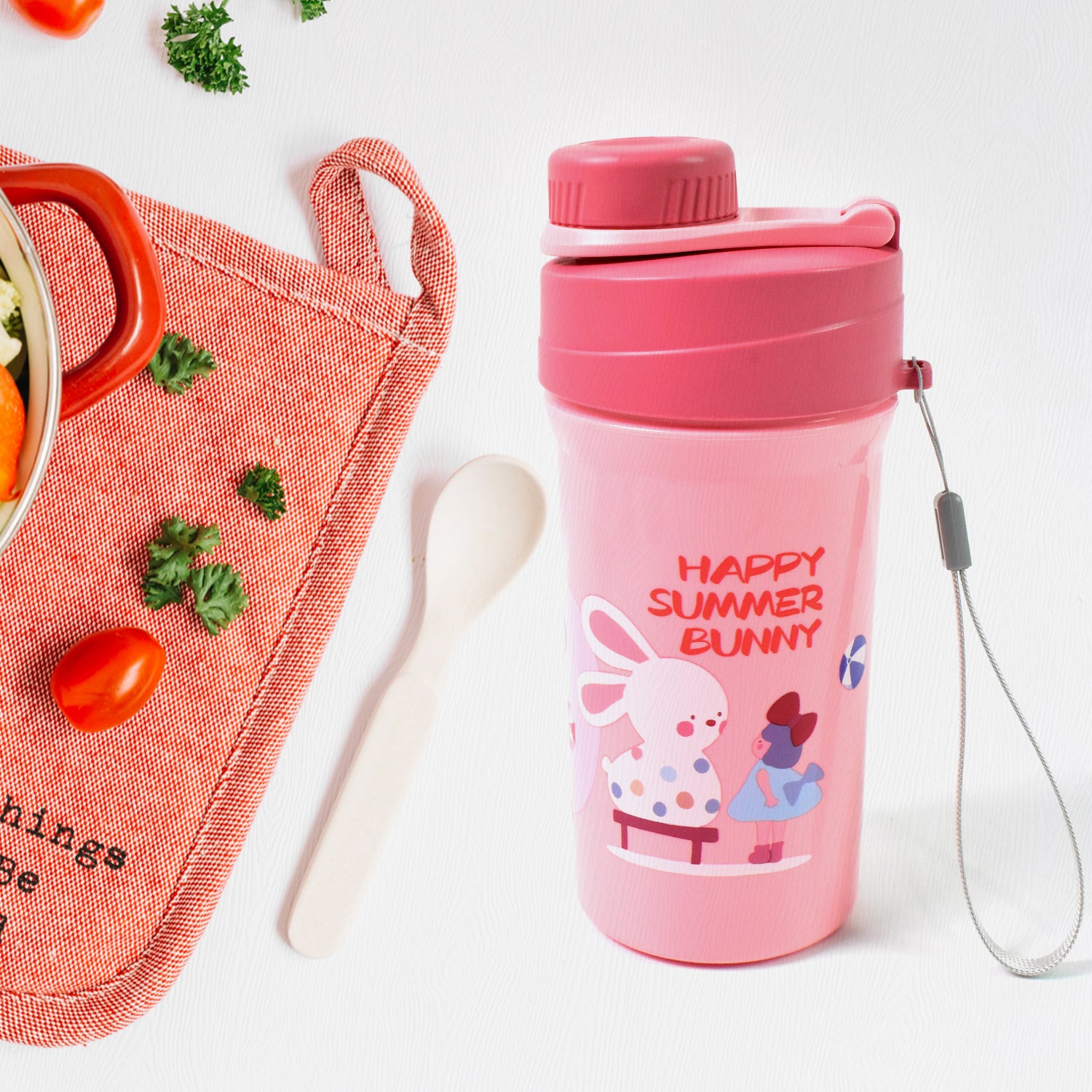 Plastic Lunch Box Leak Proof 2 Compartment With Bottle And Fork (1 Set  Mix Color) - eazy cart store