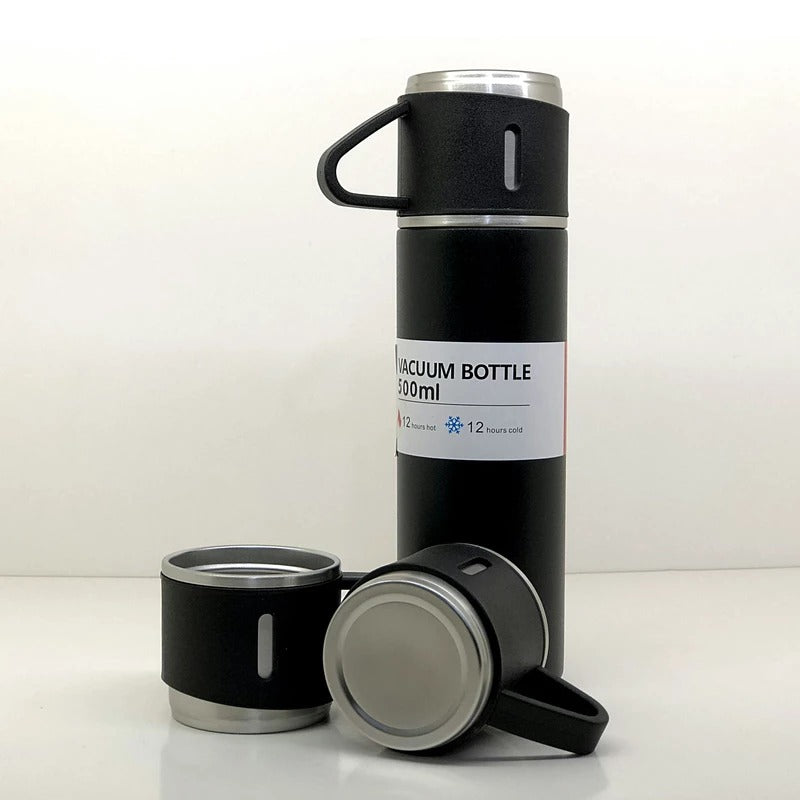 Stainless Steel Vacuum Flask Set With 3 Steel Cups Combo For Coffee Hot Drink And Cold Water Flask Ideal Gifting Travel Friendly Latest Flask Bottle. (500ml) - eazy cart store